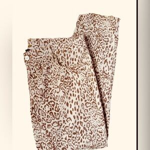 White House Black Market Leopard Print Cropped Pants Beige Brown Size 12